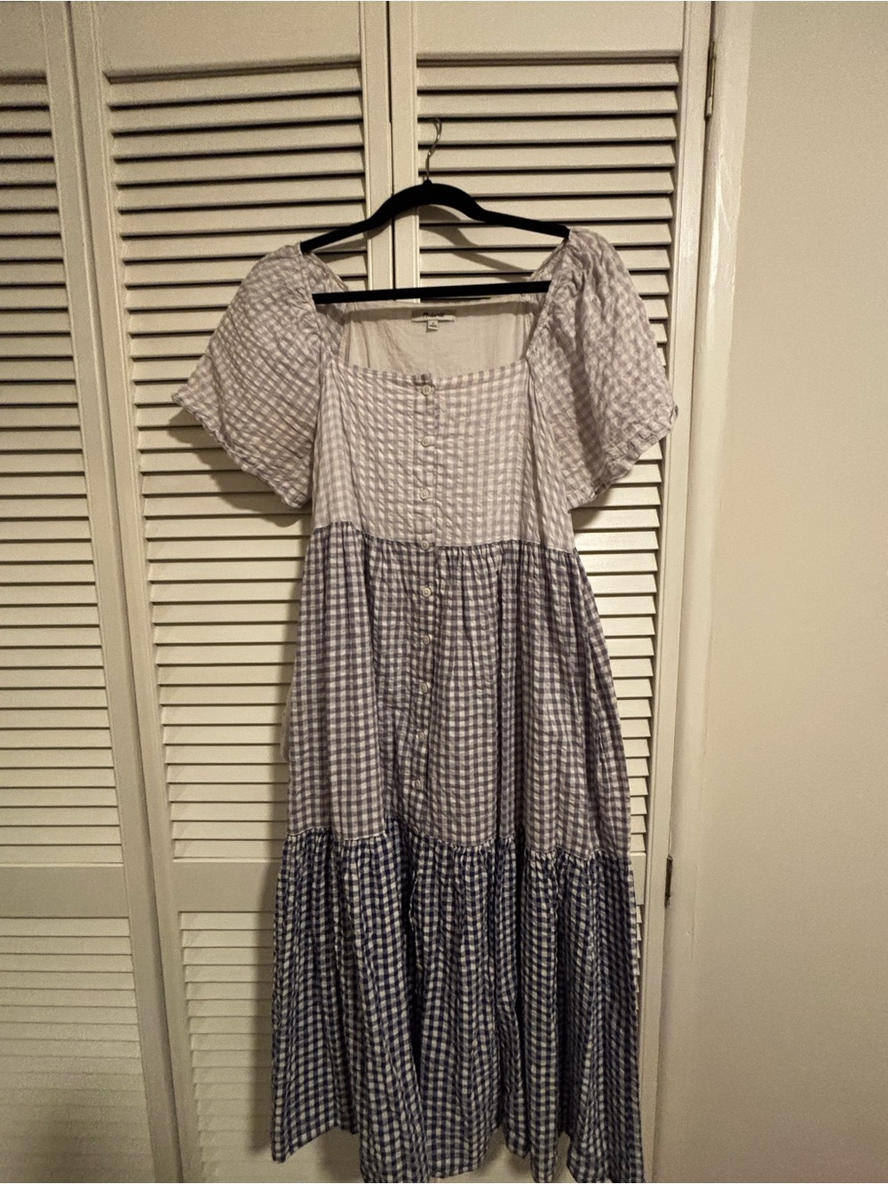 Madewell Gingham Tiered Midi Dress